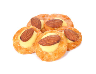 almonds cracker on white background.