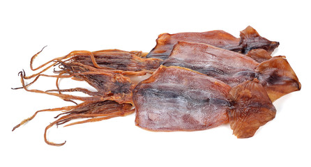 Dried squid on white background