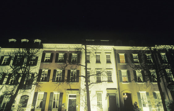 Apartment Brownstones At Night