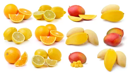  Fresh lemon, Orange fruit and mango isolated on white background © sommai