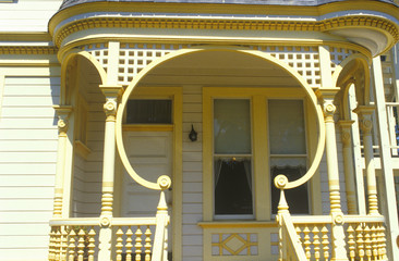 Unusual lattice work on porch of San Francisco, CA residence