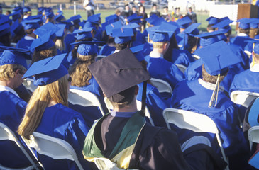 High school graduates at their commencement ceremony, Nordhoff High School, Ojai, CA