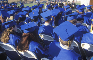 High school graduates at their commencement ceremony, Nordhoff High School, Ojai, CA