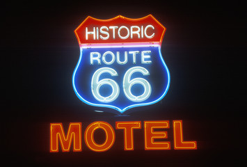 A neon sign that reads ÒHistoric Route 66 MotelÓ