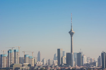 Aerial view of Tianjin cityscape .