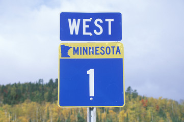 A sign for 1 west in Minnesota