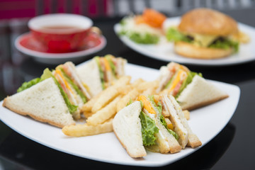 club sandwich with french fries