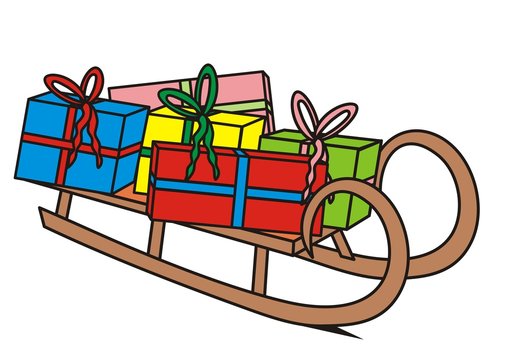sledge with gifts, vector icon