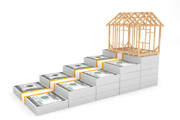 Real Estate Business Concept. House Frame over Money Stack