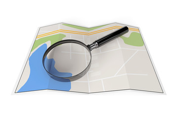 Abstract Paper Map with Magnifying Glass
