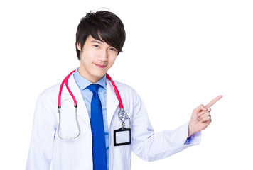 Asian doctor with finger point up