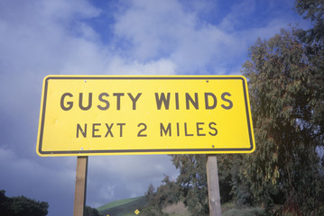 A sign that reads ÒGusty windsÓ