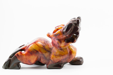 Pi xiu or Pi Yao, Chinese marble sculpture isolated on white bac