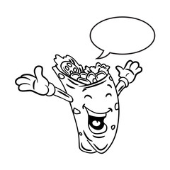 cartoon burrito with bubble speech