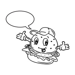 cartoon hamburger with bubble speech