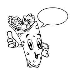 cartoon burrito with bubble speech