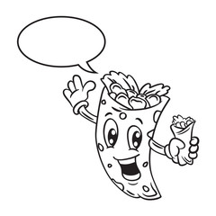 cartoon burrito with bubble speech