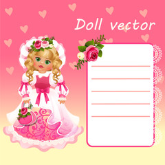 Doll Princess in pink dress with card