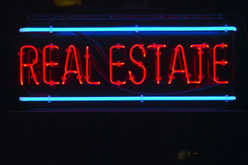 Obraz premium A neon sign for Real Estate in Anza Borrego Springs, CA