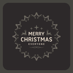 Merry Christmas Postcard Decorative Greeting Frame with Hand Drawn Design Elements. Vector Illustration on Dark Background
