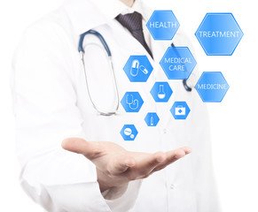 Close-up of doctor hand working with virtual screen