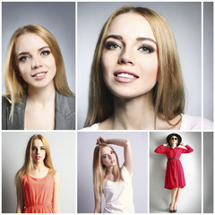 Collage of photos with beautiful young woman. Fashion concept