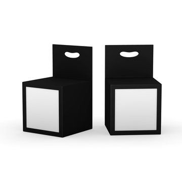 Black paper box packaging with front window and hanger, clipping