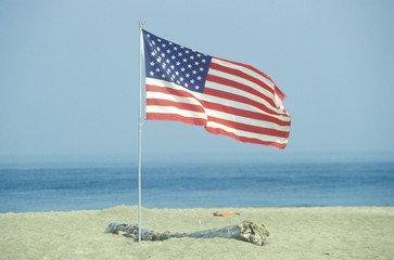 American Flag on the Beach of Lake Erie, Pennsylvania