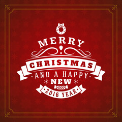 Merry Christmas Greetings Postcard with Vintage Typographic Badge. Vector Illustration