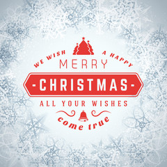 Merry Christmas Greetings Postcard with Vintage Typographic Badge. Vector Illustration