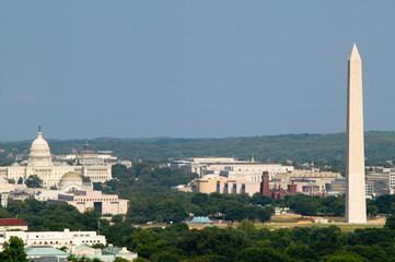 Washington D.C. aerial view with US Capitol and Washington Monument in view