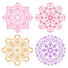 Set of four warm color lacy mandalas