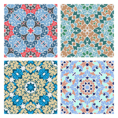 Set of four cold color seamless eastern patterns