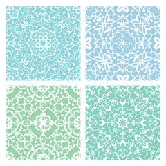 Set of four cold color lacy seamless eastern patterns