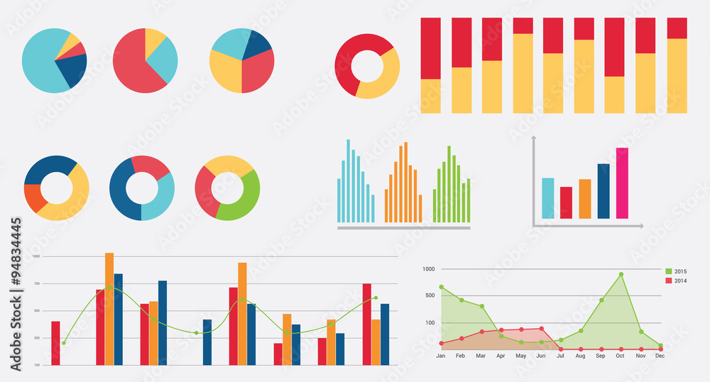 Poster flat graph icon chart collection vector flat
