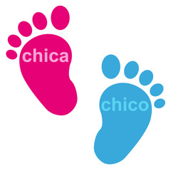 Icono plano huellas de bebe chica y chico