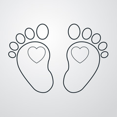 Icono plano huellas de bebe corazon sobre fondo degradado
