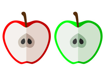 Icono plano manzanas por la mitad en varios colores