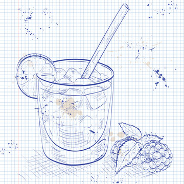 Cocktail Bramble on a notebook page