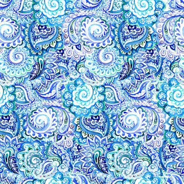 Ornamental indian seamless pattern with curves and paisleys 