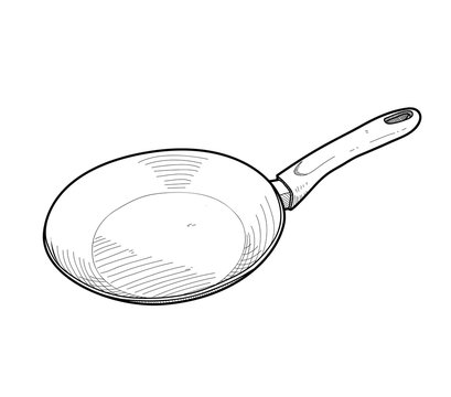 Frying Pan Doodle, a hand drawn vector doodle illustration of a frying pan.