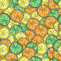 Lemon, lime and orange vector seamless pattern.