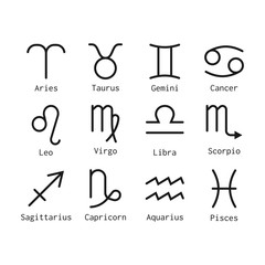 Zodiac signs icons for horoscopes, predictions