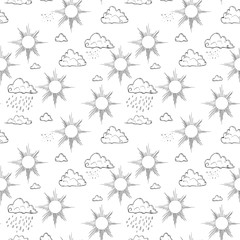 Seamless pattern of hand-drawn symbols weather