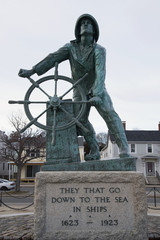 Statue commemorating fisherman lost at sea, Gloucester, Massachusetts, USA, 03.16.2014