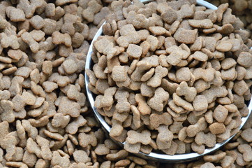 dog food on stainless bowl