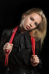 girl with red leather whip 