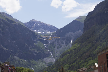 Naklejka premium Flyover, July 4, Independence Day Parade, Telluride, Colorado, USA, 04.07.2014