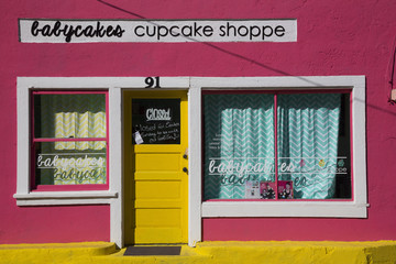 Bisbee, Arizona, USA, April 6, 2015, pink cupcake store, western town