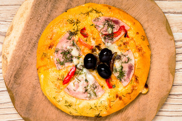 Homemade mini pizza top view